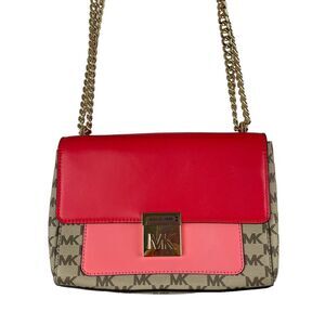 Michael Kors Signature Colorblock Shoulder Bag Pink Chain Strap NEW